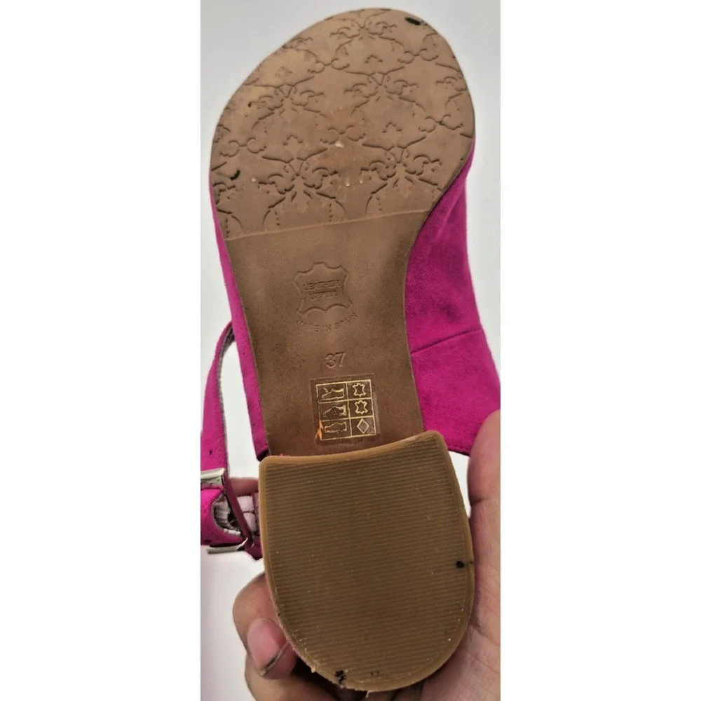 Brenda Zaro Women's Pink 37 Open Toe Block Heel Sandals Ankle Strap Suede Silver